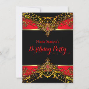Invitation Elite Élégant Rouge Or Noir Anniversaire 2
