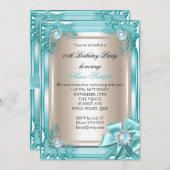 Invitation Elite Élégante fête d'anniversaire Turquoise Cream (Devant / Derrière)