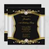Invitation Elite Gold Black Floral Diamond Party (Devant / Derrière)