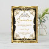 Invitation Elite Gold Blanc Black Princesse Quinceanera Tiara (Debout devant)