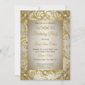 Invitation Elite Gold Damask Cream Pearl fête d'anniversaire (Devant)