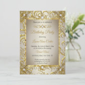 Invitation Elite Gold Damask Cream Pearl fête d'anniversaire (Debout devant)