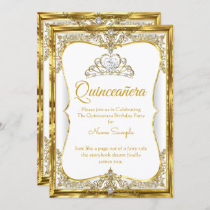 Invitation Elite Gold White Pearl Princesse Quinceanera