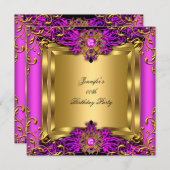 Invitation Elite Hot rose Gem Or Black fête d'anniversaire (Devant / Derrière)