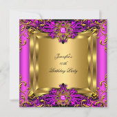 Invitation Elite Hot rose Gem Or Black fête d'anniversaire (Devant)