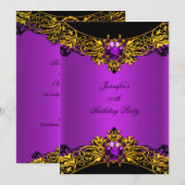 Invitation Elite Magenta Gold Black dentelle fête d'anniversa (Devant / Derrière)