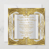 Invitation Elite Mariage Or perles blanches Cadres dorés (Dos)