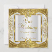 Invitation Elite Mariage Or perles blanches Cadres dorés (Devant)