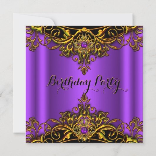 Invitation Elite Purple Gold Lace Élégante fête d'anniversair (Devant)