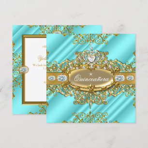 Invitation Élite Quinceañera Bleu Turquoise Argent Or Fête 15
