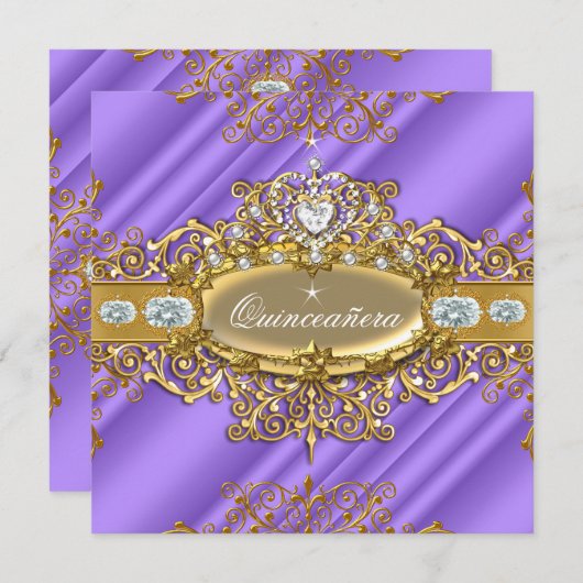 Invitation Elite Quinceanera Purple Silver Gold 15e anniversa (Devant / Derrière)