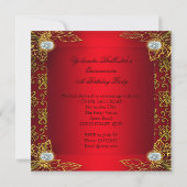 Invitation Elite Quinceanera Regal Red Gold Damask 15e Parti (Dos)