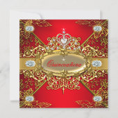 Invitation Elite Quinceanera Regal Red Gold Damask 15e Parti (Devant)
