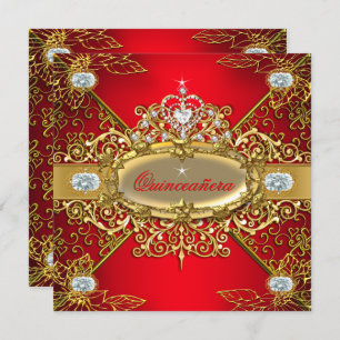 Invitation Elite Quinceanera Regal Red Gold Damask 15e Parti