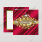 Invitation Elite Quinceanera Riche Rouge Or Damask 15ème Part (Devant / Derrière)