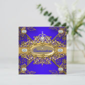 Invitation Elite Quinceanera Royal Blue Gold Damask 15e 2 (Debout devant)