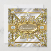 Invitation Elite Quinceanera Silver Gold Damask 15e anniversa (Devant)