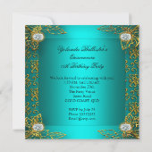 Invitation Elite Quinceanera Turquoise Blue Gold Damask 15e P (Dos)