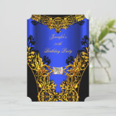 Invitation Elite Royal Blue Black Lace Gold fête d'anniversai (Debout devant)