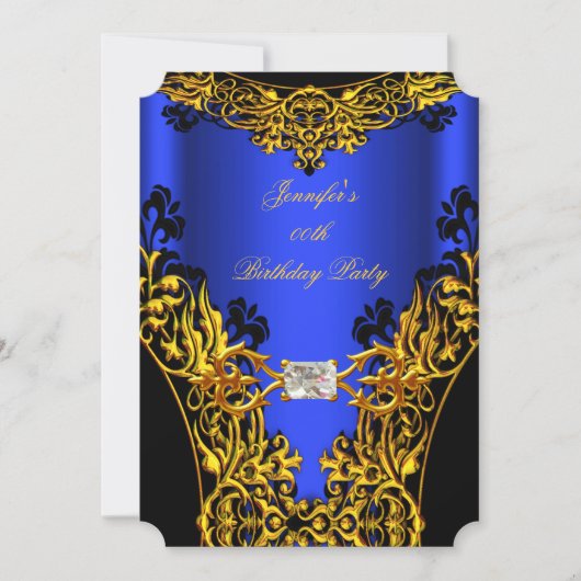 Invitation Elite Royal Blue Black Lace Gold fête d'anniversai (Devant)