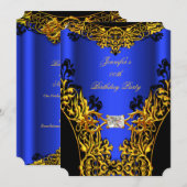 Invitation Elite Royal Blue Black Lace Gold fête d'anniversai (Devant / Derrière)