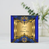 Invitation Elite Royal Blue Gem Gold Black Anniversaire Party (Debout devant)
