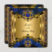 Invitation Elite Royal Blue Gem Gold Black fête d'anniversair (Devant / Derrière)
