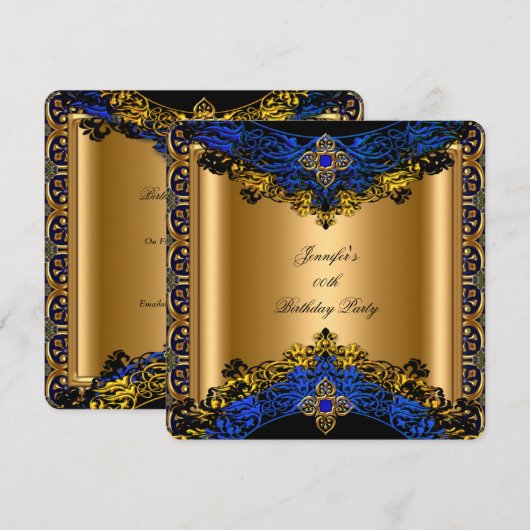 Invitation Elite Royal Blue Gold Black Anniversaire Party 2 (Devant / Derrière)