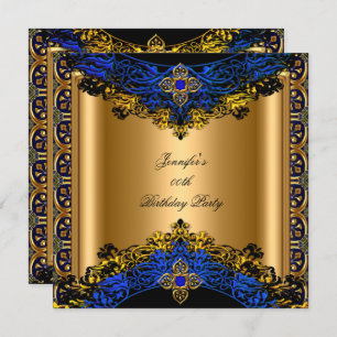 Invitation Elite Royal Blue Gold Black fête d'anniversaire