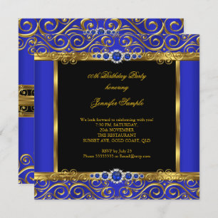Invitation Elite Royal Blue Gold Damask Pearl Anniversaire 2