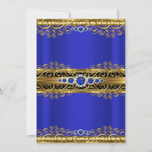 Invitation Elite Royal Blue Gold Damask Pearl fête d'annivers (Dos)