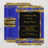 Invitation Elite Royal Blue Gold Damask Pearl fête d'annivers (Devant / Derrière)