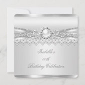 Invitation Elite Silver White Pearl dentelle florale Annivers (Devant)