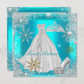Invitation Elite Sweet 16 Sweet sixteen Hot Turquoise Or blan (Devant / Derrière)