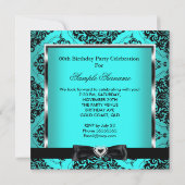 Invitation Elite Turquoise Bleu Damas Argent Noir fête d'anni (Dos)
