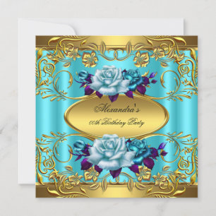 Invitation Elite Turquoise Bleu Rose Gold fête d'anniversaire