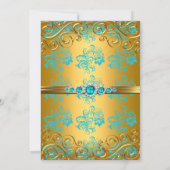 Invitation Elite Turquoise Blue Gold Damask Pearl fête d'anni (Dos)