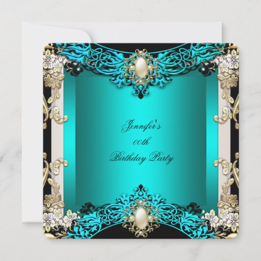 Invitation Elite Turquoise Cream Black Pearl fête d'anniversa (Devant)