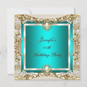 Invitation Elite Turquoise Cream Gold Pearl fête d'anniversai