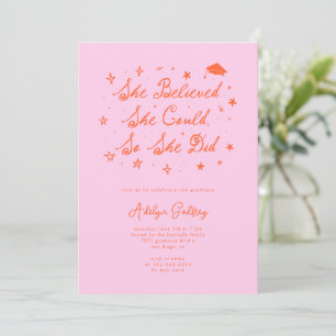 Invitation Elle a cru en la typographie Orange Rose Soirée de