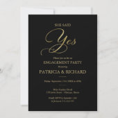 Invitation Elle A Dit Oui Black Gold Script Engagement (Devant)