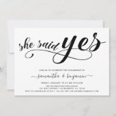 Invitation Elle A Dit Oui Black & White Photo Engagement Part (Devant)