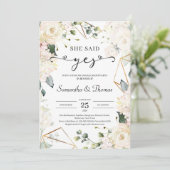 Invitation Elle a dit oui boho ivoire rose fiançailles de ver (Debout devant)