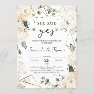Invitation Elle a dit oui boho ivoire rose fiançailles de ver