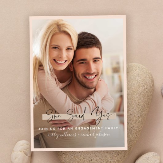 Invitation Elle A Dit Oui Calligraphie Blush Gold Fiançailles