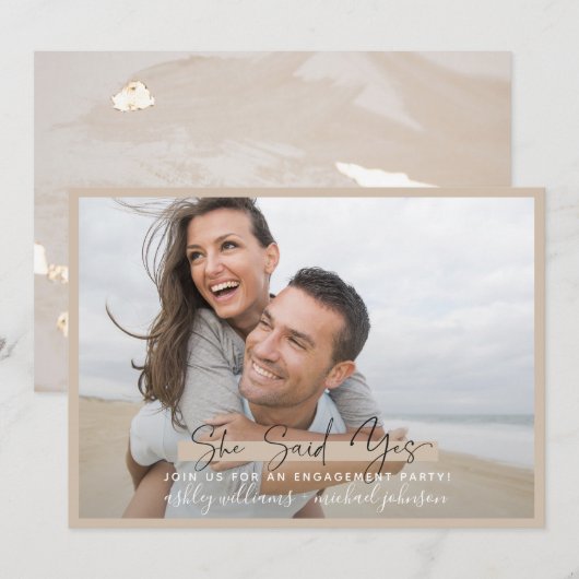 Invitation Elle A Dit Oui Calligraphie Blush Gold Fiançailles (Devant / Derrière)