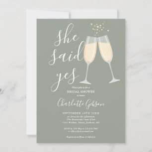 Invitation Elle a dit oui Champagne Réception de mariage Vert