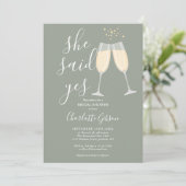Invitation Elle a dit oui Champagne Réception de mariage Vert (Debout devant)