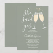 Invitation Elle a dit oui Champagne Réception de mariage Vert (Devant / Derrière)
