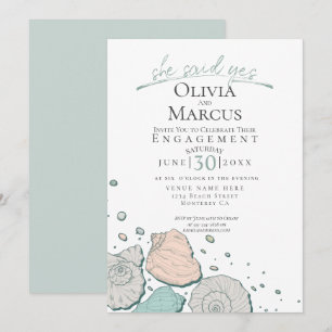 Invitation Elle A Dit Oui Coquillage Fiançailles Coral Turquo